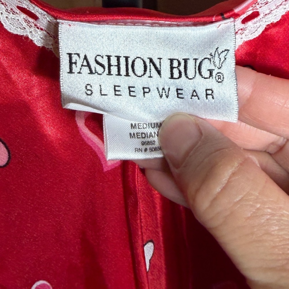 Fashion Bug Red Satin Heart Print Lace Trim Chemise Nightgown Medium - Picture 4 of 6